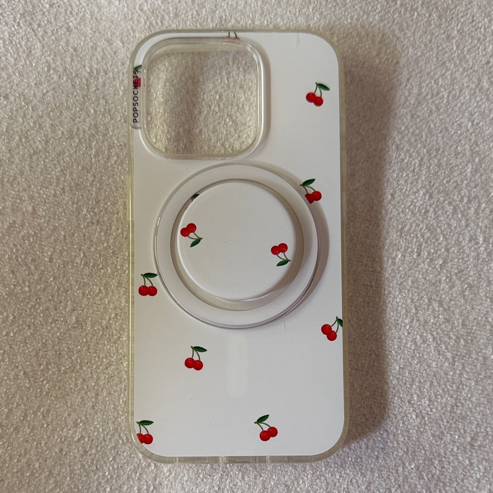 Cherry Pattern Phone Case for iPhone 15 Pro custom never used with pop socket